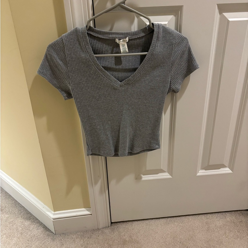 Bozzolo Gray Crop Fitted Short Sleeve T-Shirt